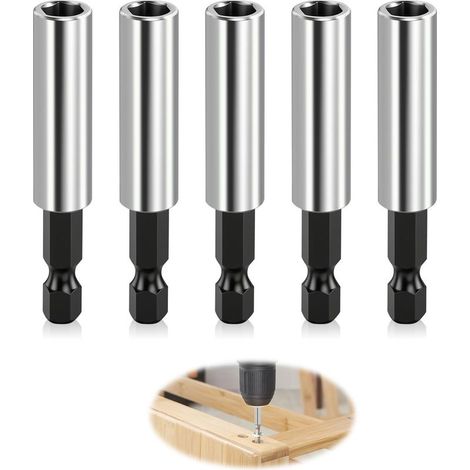 Lot de 5 porte-embouts magnétiques à changement rapide 1/4" - Pour perceuse électrique, visseuse à percussion (60 mm) (1/5)