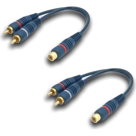 Câble Cinch Répartiteur Audio Adaptateur Câble Y RCA, 15CM Câble RCA vers JACK 1 Femelle à 2 Mâle RCA Câble pour Caisson Basses, Phono, AV, Audio, Subwoofer Voiture(RCA Y Câble, 2Pack, Bleu) (1/5)
