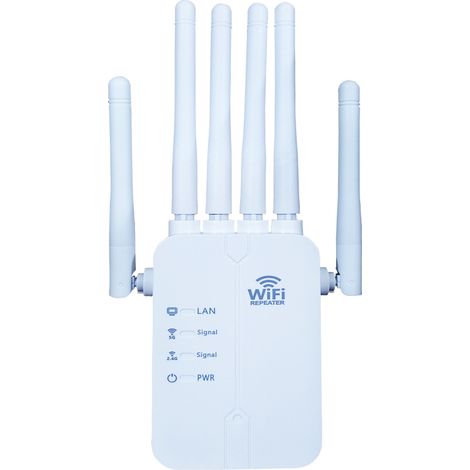 Repetidor WiFi JSSEVN, amplificador WiFi, repetidor WiFi potente (con 6 antenas potentes), 2 puertos LAN, repetidor WiFi para el hogar y la oficina. (1/5)