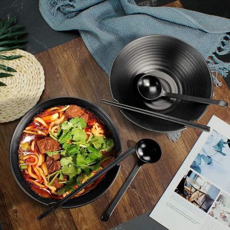 2 sets ramen japonais – 1000 ml, plastique dur, baguettes/cuillères incluses (1/4)