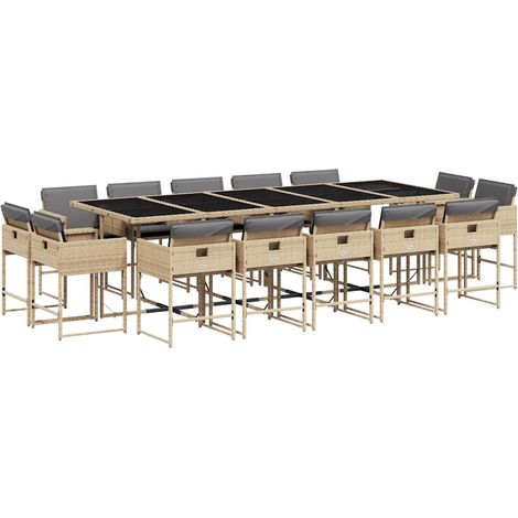 Maison Exclusive - 15-tlg. Garten-Essgruppe mit Kissen Beigemisch