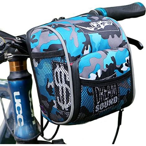 Beyamis Panier de rangement avant universel pour vélo enfant/adulte, camouflage bleu ciel, style camouflage. (1/5)