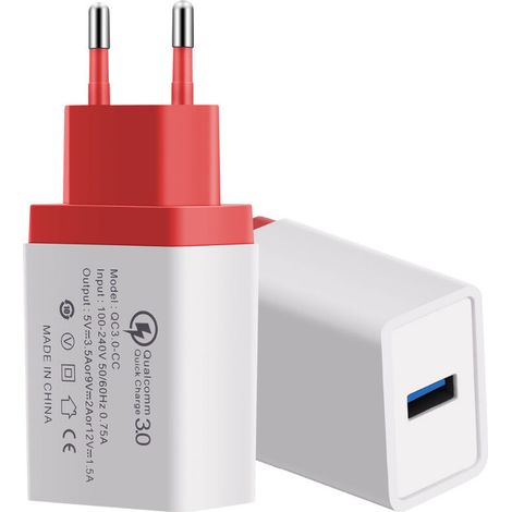 Universal Home Tragbares Reise-Wandladegerät Qc3.0 Schnellladung Schnelllade-USB-Ladegerät-Adapter für Smartphones Tablets, roter EU-Stecker - roter EU-Stecker