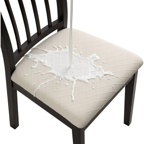 Beige 4 Pcs Housse de Chaise Imperméable en Jacquard Housse Assise Chais pour Salle à Manger Cuisine Bureau Hôtel (sans Sangles de Dossier) (1/5)