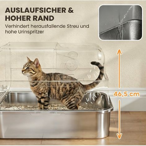 Litière pour chats XXL en acier inoxydable avec couvercle, double entrée, bac 52L, protection anti-fuite (1/5)