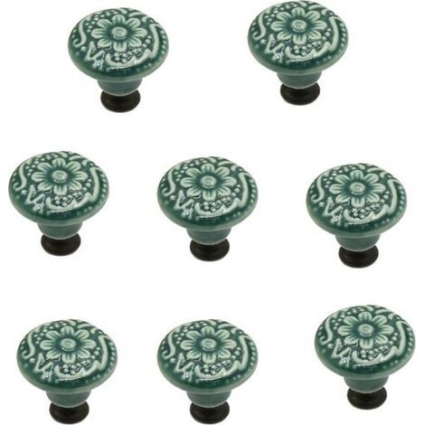 8 pièces vert boutons en céramique, boutons de porte d'armoire vintage, boutons de tiroir, boutons de porte en céramique, boutons de tiroir, boutons de commode, ensemble de boutons de tiroir (1/4)