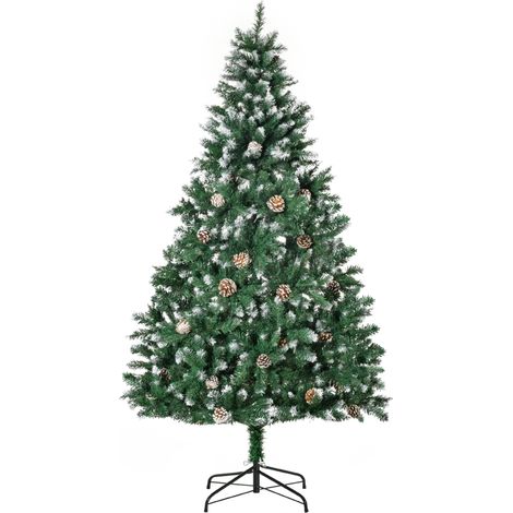 Künstlicher Weihnachtsbaum 180 cm Kieferbaum künstlich mit 59 Zapfen, Schnee, 1111 Spitzen für drinnen