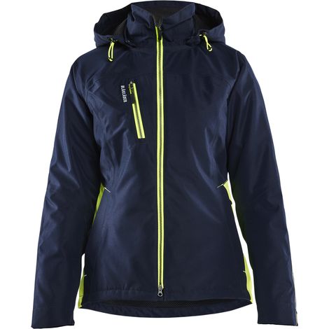 Chaqueta de trabajo ligera y forrada hardshell para mujer 4972 - Azul marino oscuro/Amarillo fluorescente S