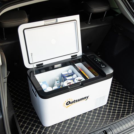 Nevera Portátil Eléctrica 25L 12/24V hasta -20℃ Nevera y Congelador de Compresor para Coche con Luz LED y Asas Plegables Bajo Consumo Energético para Hogar Camping 58,5x33,5x35,2 cm Blanco (1/5)