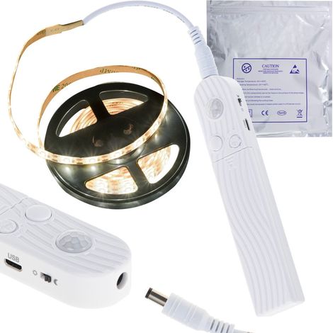 Usb batteriebetriebener bewegungsmelder led streifen 2m warmwei