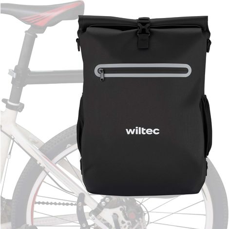Wiltec Gepäckträgertasche schwarz, Fahrradtasche Rucksack 20 l Stauraum, Gepäcktasche mit Laptopfach, wasserresistente Fahrrad Tasche