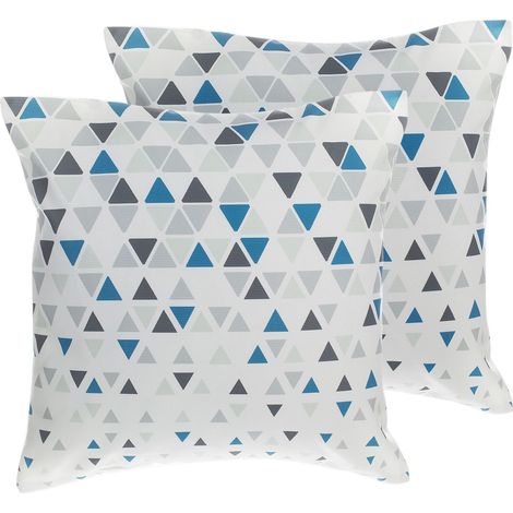 Conjunto de cojines decorativos de triángulos gris y azul 45 x 45 cm patrón geométrico decoración moderna Cleome