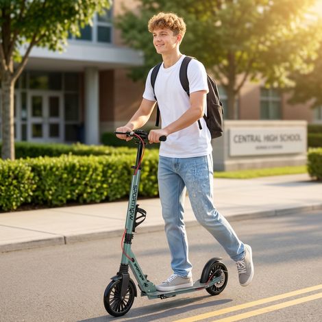 Trottinette pliable pour adultes avec guidon réglable en hauteur, argentée (1/5)