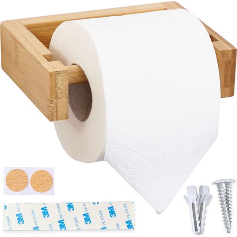 Porte Papier Toilette Mural en Bois - Support Papier Toilette Mural - Porte Rouleau Papier Toilette Original Bambou Montage Adhésif ou Vis - Derouleur Papier Toilette Mural Original Étagère (1/5)