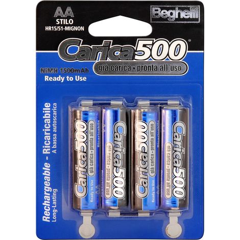 4 pz Beghelli carica 500 batterie pile stilo ricaricabili mAh 1500 AA 1,2V (1/2)