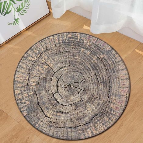 Tapis Rond En Microfibre - Motif Grain De Bois - Pour Jeux Enfant Et Yoga - Diamètre 60 Cm - Sol Non Glissant - 1 Pièce (1/2)