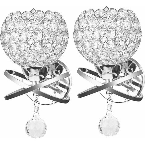 Applique Murale Cristal - Style Moderne - Pour Décoration Intérieure - E14 Non Incluse - Argent - Lot De 2 (1/5)