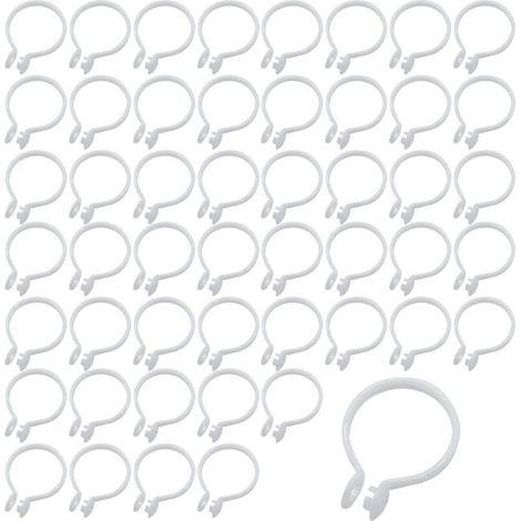 Lot de 50 Pièces (Blanc) Anneaux de Rideaux Douche,Anneaux de Rideau à Ouvrir,Diamètre Intérieur,pour Rideaux, Salle Bain, M (1/4)