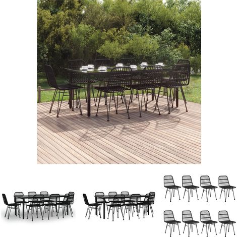 Gartenesszimmer - vidaXL 9-tlg. Garten-Essgruppe Schwarz Poly Rattan - Gartenmöbel Schwarz (1/5)