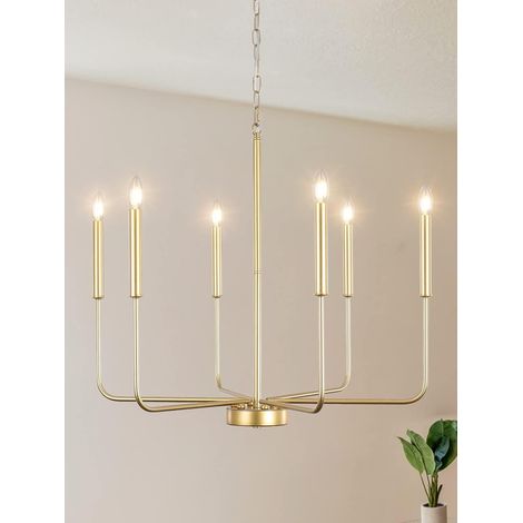 1 Lustre 6 Lumières, Hauteur Réglable, Métal Doré, Ampoules E14, Pour Salon Cuisine