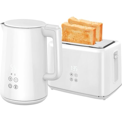 Set bollitore e tostapane Bollitore da 1,5 l con 2 fette di tostapane, set per la colazione da 2200 W con 7 livelli di doratura, funzione di scongelamento e riscaldamento, spegnimento automatico e dis (1/5)