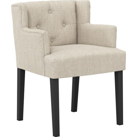 Shay Winged Indoor Dining Chair with Arms - Linen Blend/Rubber Wood - L57 x W56.5 x H79 cm - Stone/Black - Partially Assembled