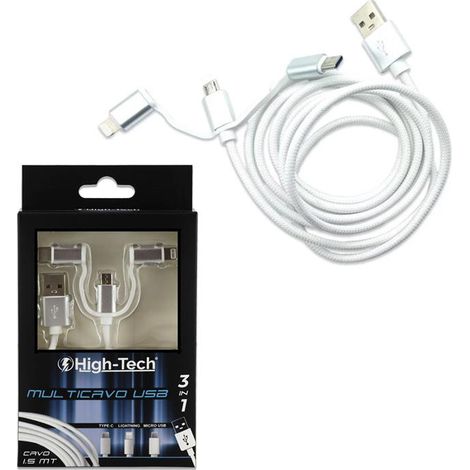 HIGH-TECH MULTICAVO USB 3 IN 1 DA 1.5 METRI DI LUNGHEZZA -TIPE C / LIGHTNING - MICRO USB (1/3)