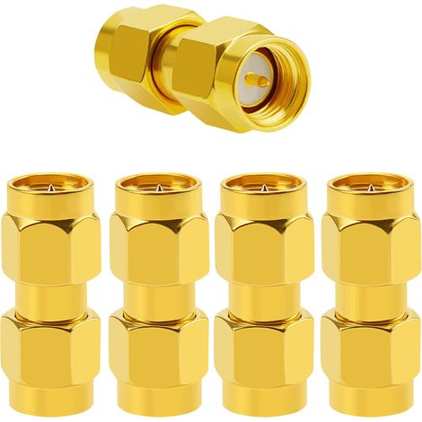 5 Pièces Coaxial Jack Connecteur SMA mâle à mâle SMA, Coaxial RF Adaptateur Connecteur SMA, pour Antenne, Radio, WiFi, HT (Plaqué Or) (1/5)