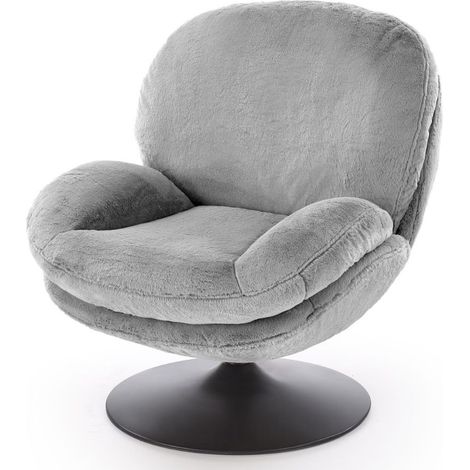 Fauteuil rembourré gris en tissu avec piètement pivotant MARIA (1/5)