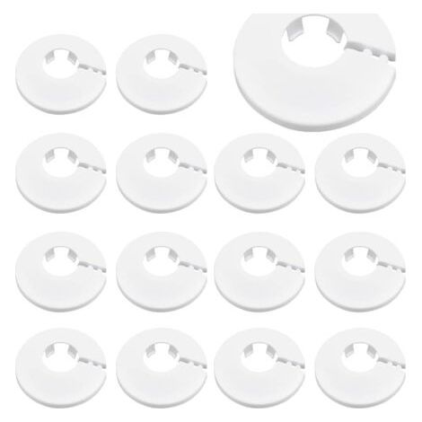15 Pièces Colliers de Tuyau de Radiateur Couvercle Blanc Solide de Pipe en Plastique pour Tuyau Rosace Ronde Diamètre Cache Décoration Plomberie pour Tuyau de Chauffage D'eau 16 mm (1/5)