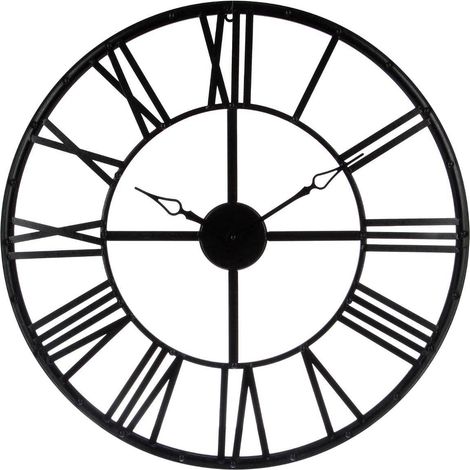 1 horloge murale, métal noir, chiffres romains, diamètre 70 cm, style industriel, salon bureau cuisine (1/3)