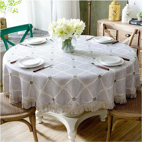 Nappe Ronde,Couverture De Table En Lin De Coton Tapis De Table Lavable Doux Nordique Antidérapant Doux Pour Cuisine Fête Salle À Manger Table À Manger-bleu-180cm (1/5)