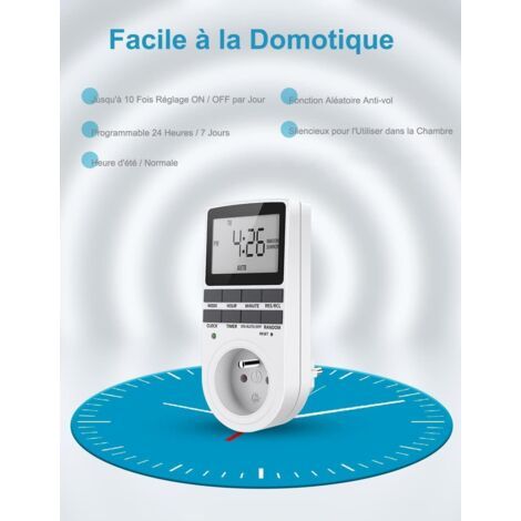 Prise Programmable Digitale, Minuterie Numérique Journalier/Hebdomadaire, Programmateur Prise Electrique avec Ecran LCD et Mode Aléatoire Antivol, Économie d'Energie, 16A/3680W Max (2 Packs) (1/5)