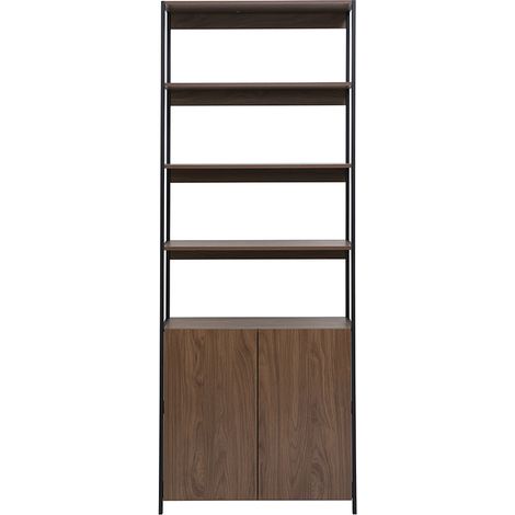 Libreria con ripiani finitura legno scuro noce e metallo nero L80 cm MAXENCE (1/4)