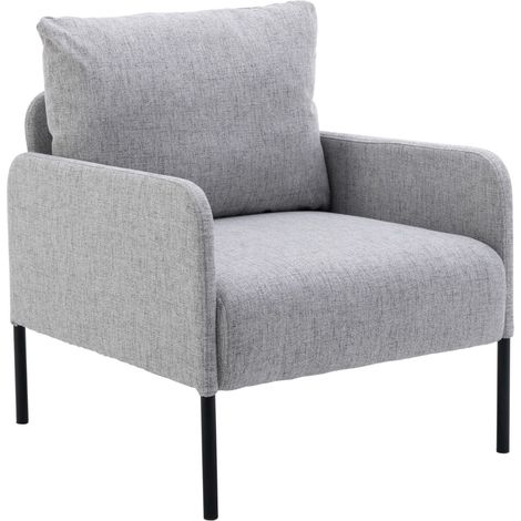 Relaxsessel für Wohnzimmer aus Leinen mit Kissen Metallbeinen Grau Wahson