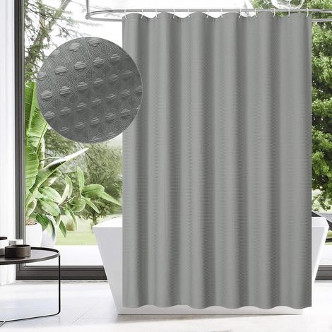 Rideau de Douche Extra Long gaufré en Tissu Rustique de 213,4 cm pour décoration de Salle de Bain, Rideau de Douche lesté de Luxe 213,4 cm x 213,4 cm (1/5)