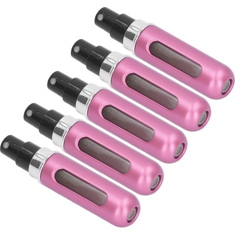 Set mit 5 tragbaren Parfüm-Sprühflaschen aus Aluminium, 5 ml, rosa, für Reisen und Outdoor-Aktivitäten. (1/4)