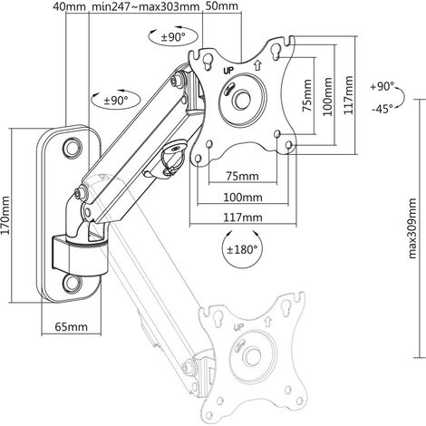Soporte de Pared para Monitor Maclean, 17-27'', 7 kg máx., Resorte de Gas, MC-458 (1/5)