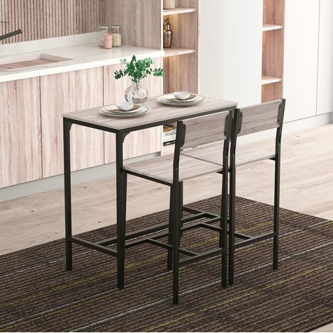 CHICFURN Mesa de bar con 2 sillas 89x45x87 cm MDF natural y negro, estilo industrial (1/5)