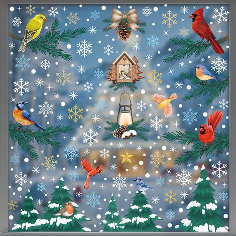 Nouveaux autocollants muraux créatifs Père Noël, flocon de neige et oiseau, décoration murale de Noël, autocollants pour fenêtres à effet statique, autocollants pour vitres - [Neuf combinaisons] 562-5