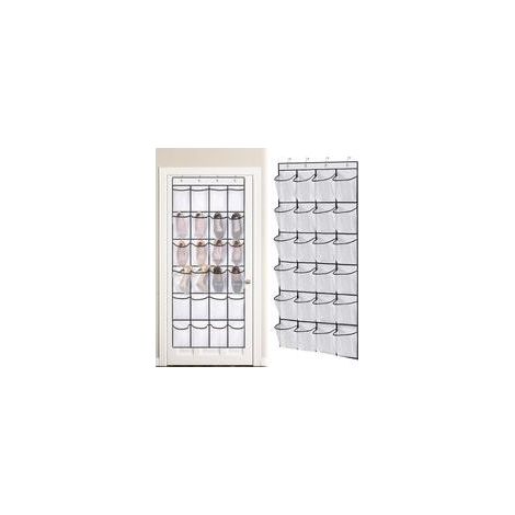 Sac de rangement suspendu, pochette de rangement à suspendre à la porte, étagère à chaussures murale avec 24 poches et 4 crochets, pour chambre, salon, 150 x 56 cm (blanc) (1/5)