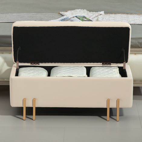 Banco arcón de almacenamiento efecto terciopelo 100 x 40 x 42 cm beige HAVRYA (1/5)
