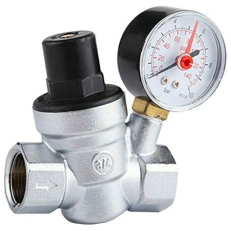 Tigrezy DN20 Einstellbares Wasserdruckminderventil mit Manometer, Druckmessgerät, 3/4 Zoll Wasserdruckminderer, Wasserdruckregler mit Manometer