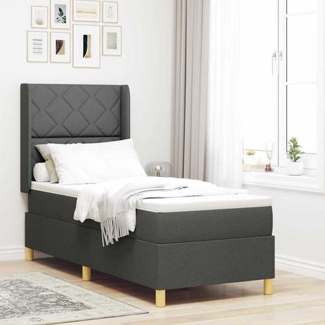 Cama tipo Box Spring con cabecera Gris oscuro 80 x 200 cm tela (1/5)