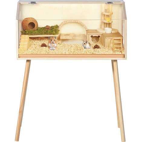 Cage en bois sur pieds pour hamsters & rongeurs Anti-rongeage, fenêtre acrylique, toit ouvrant, aérée, facile à nettoyer - 81.28x40.64 x101.60cm (1/5)