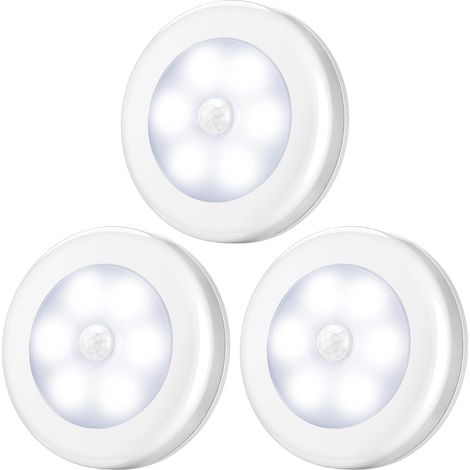 Veilleuse LED sans fil avec détecteur de mouvement, 6 LED, capteur de lumière PIR automatique, angle de détection de 120°, fonctionne sur piles, économie d'énergie, blanc chaud(lot de 3) (1/5)