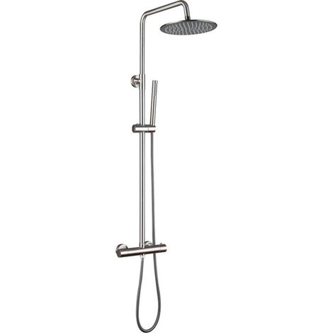 FugaFlow Eccelente Sobrado Colonne de douche pluie avec fonction thermostatique douche de tête et douchette à main Inox brossé (1/4)