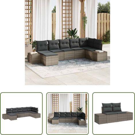 vidaXL Canapé modulaire - Ensemble de canapé de jardin avec coussin 7 pcs Gris polyrotin (1/5)