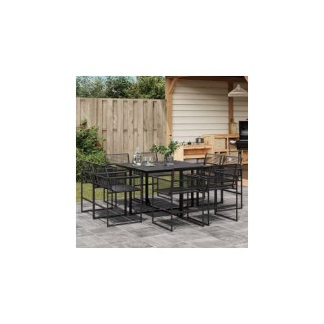 Ensemble à manger de jardin 9 pcs Noir Résine tressée (1/5)