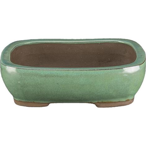 Vaso per bonsai rettangolare in gres smaltato verde 35,5x24x11 cm - 2834a